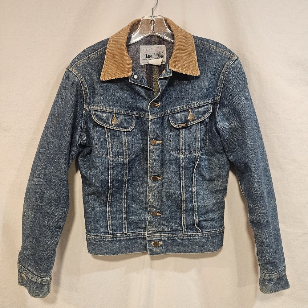 VINTAGE Lee Denim Jacket with Tan Corduroy Collar